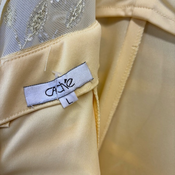 Vintage Cache Yellow Beaded Evening Gown Women L- Maxi Sleeveless Cocktail Sheer - Picture 13 of 14